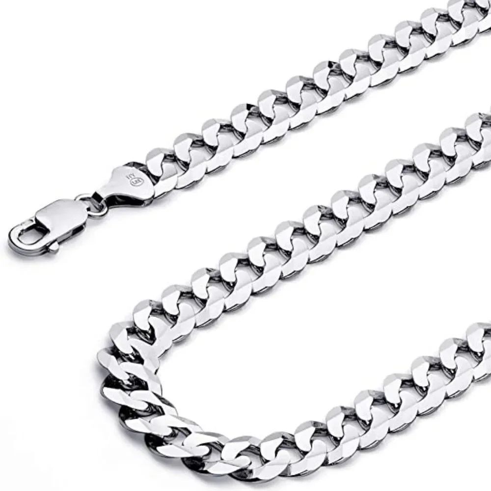 14k Solid White Gold Curb Concave Cuban Chain Necklace | 3.5 mm | Real Gold 22"